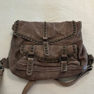 Free People Studded Brown Leather Shoulder Bag